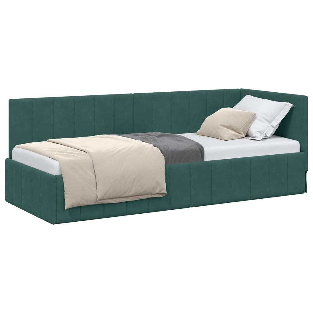 Eckbettgestell mit Kopfteil Dunkelgrün 80 cm x 200 cm Samt