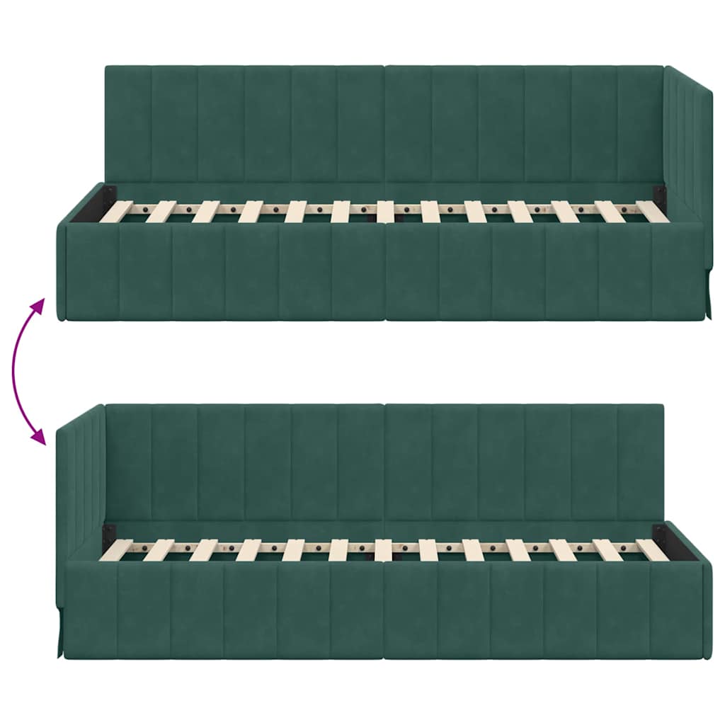Eckbettgestell mit Kopfteil Dunkelgrün 80 cm x 200 cm Samt