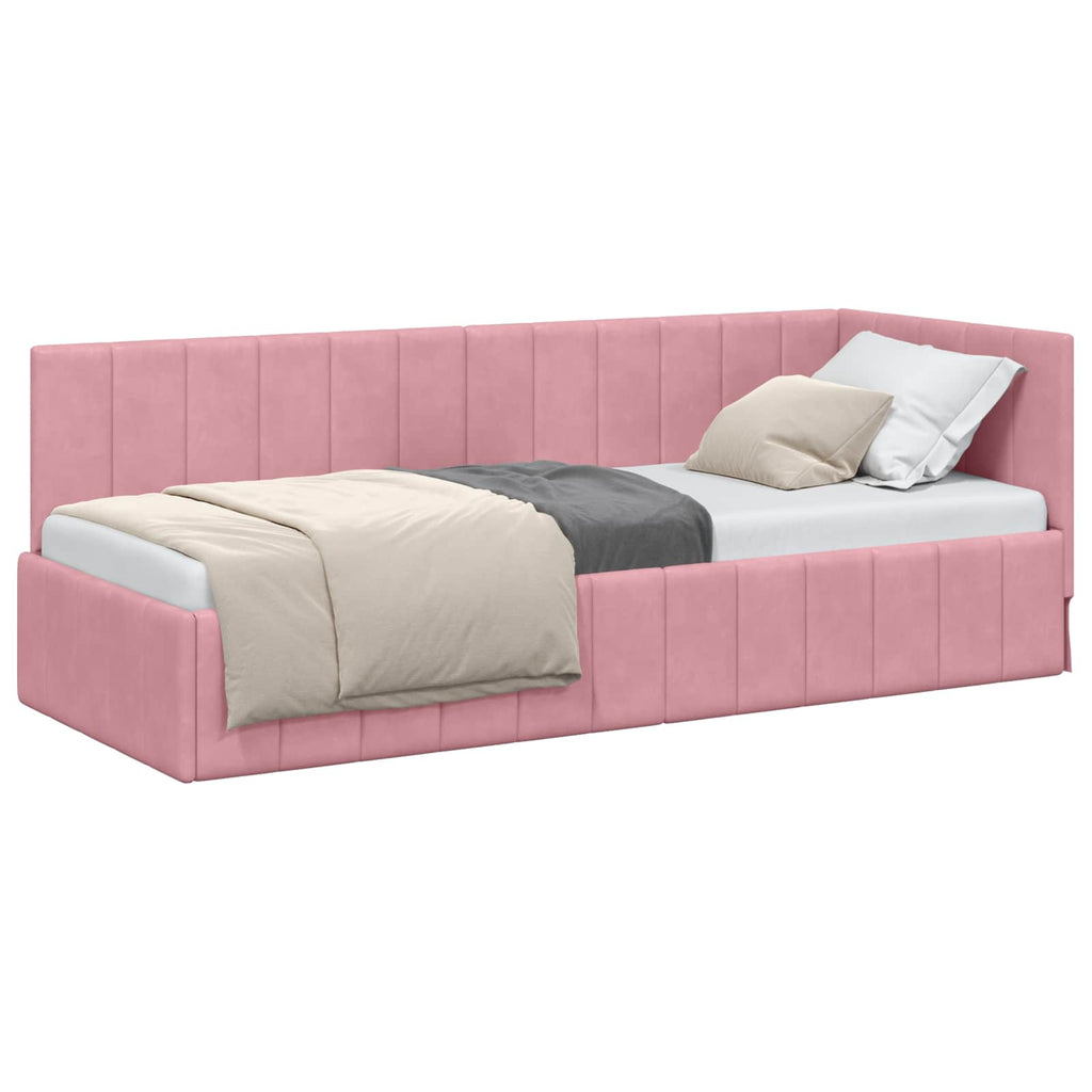 Eckbettgestell mit Kopfteil Rosa 80 cm x 200 cm Samt