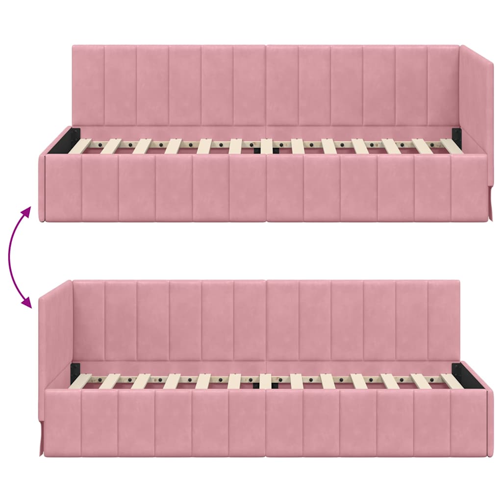 Eckbettgestell mit Kopfteil Rosa 80 cm x 200 cm Samt