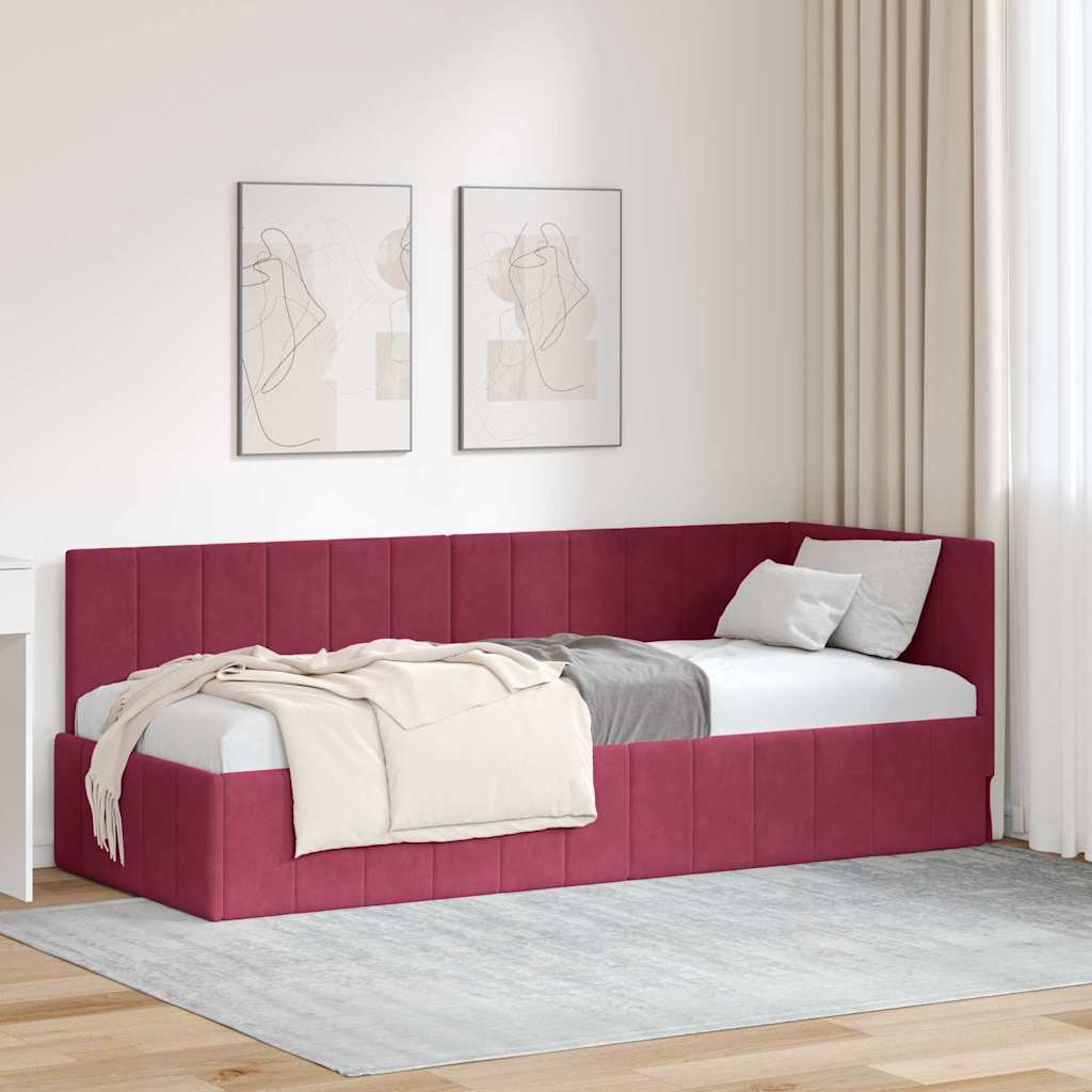 Eckbettgestell mit Kopfteil Weinrot 80 cm x 200 cm Samt