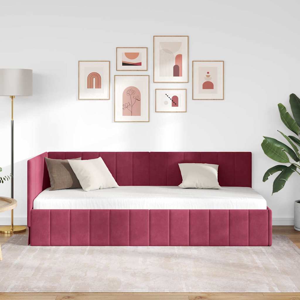 Eckbettgestell mit Kopfteil Weinrot 80 cm x 200 cm Samt