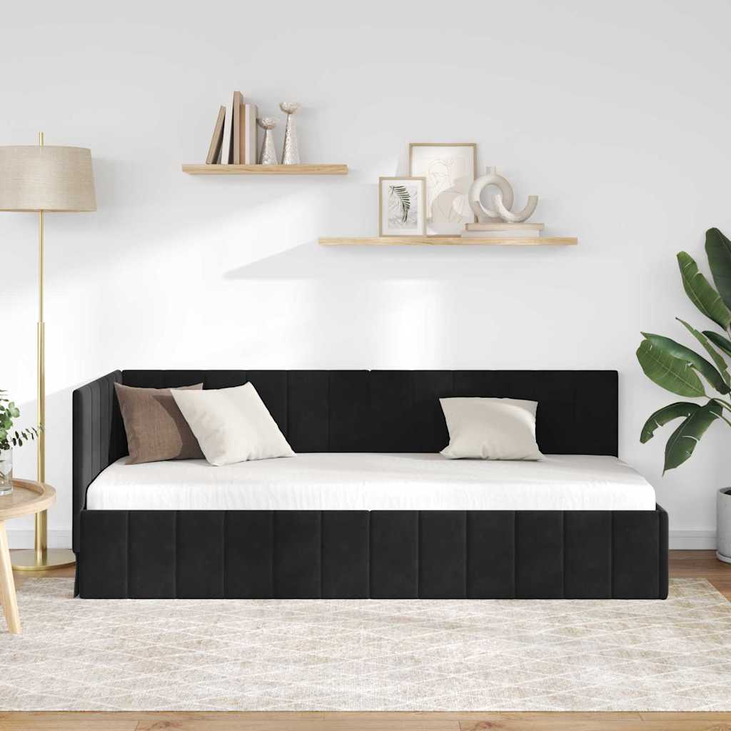 Eckbettgestell mit Kopfteil Schwarz 80 cm x 200 cm Samt