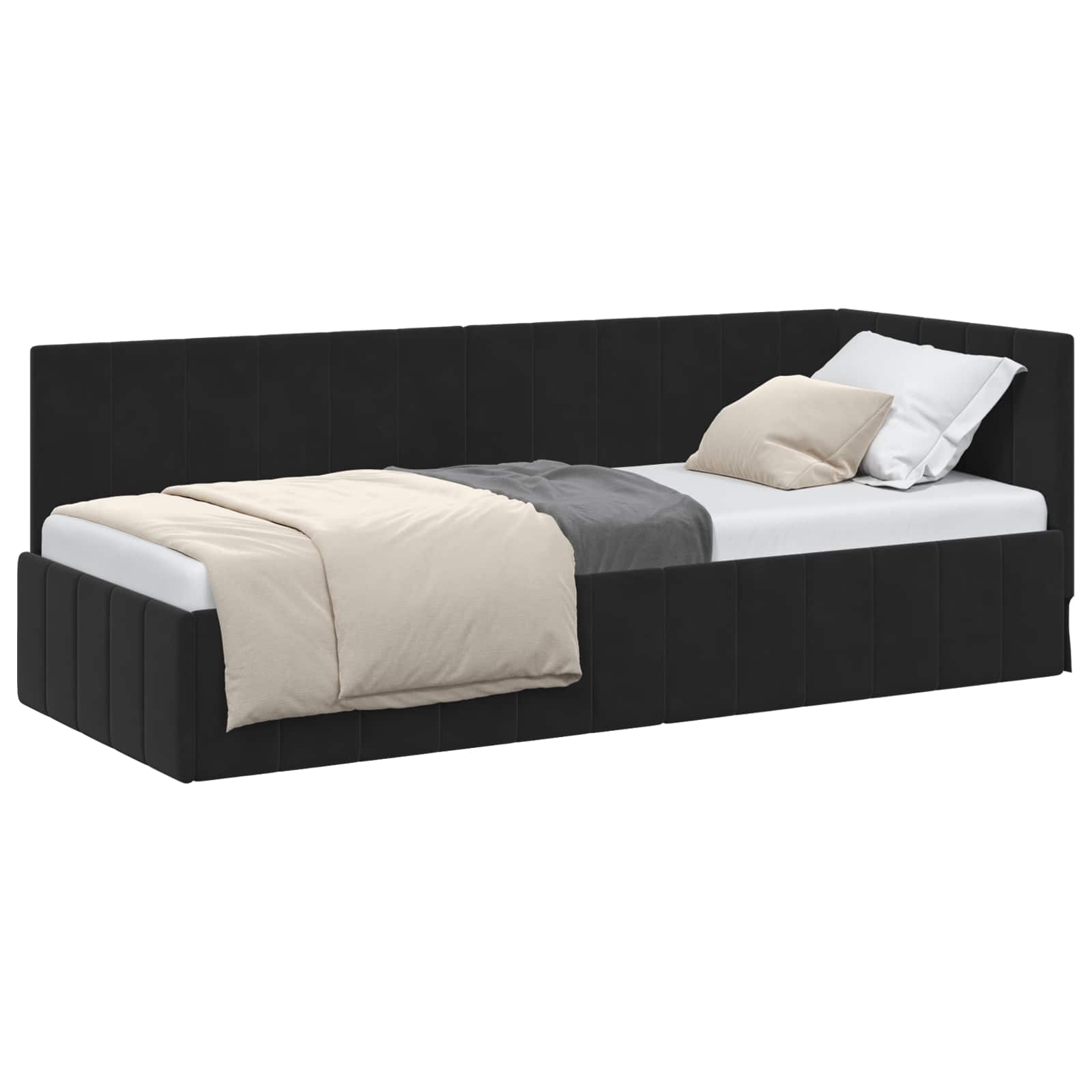 Eckbettgestell mit Kopfteil Schwarz 80 cm x 200 cm Samt