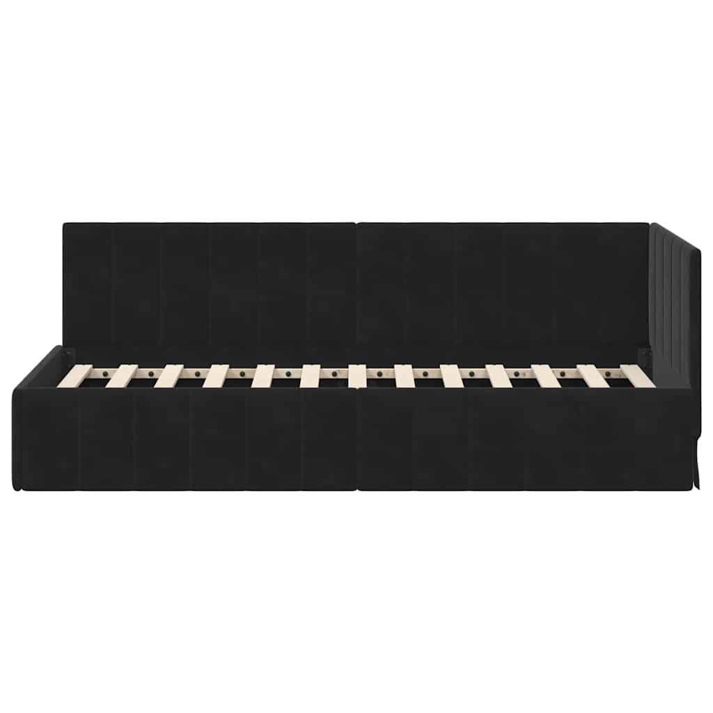 Eckbettgestell mit Kopfteil Schwarz 80 cm x 200 cm Samt