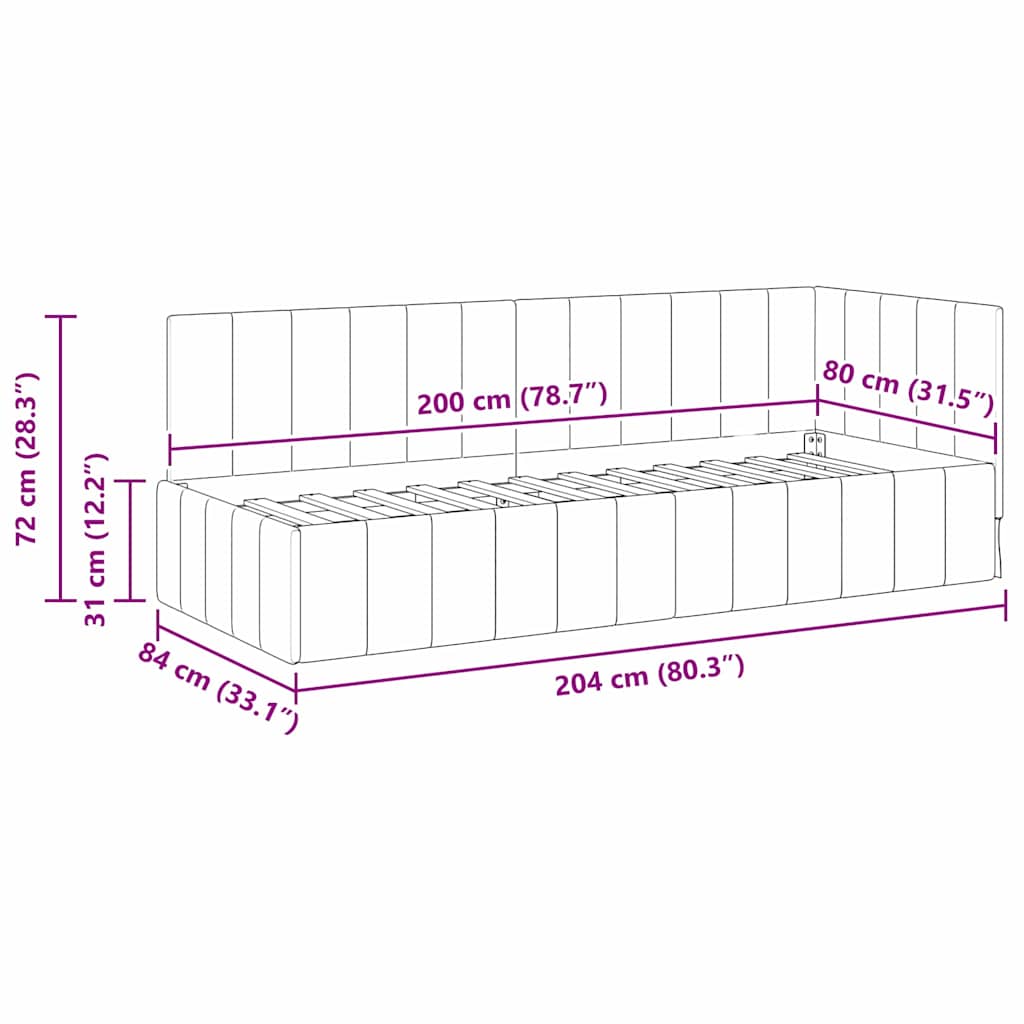 Eckbettgestell mit Kopfteil Schwarz 80 cm x 200 cm Samt