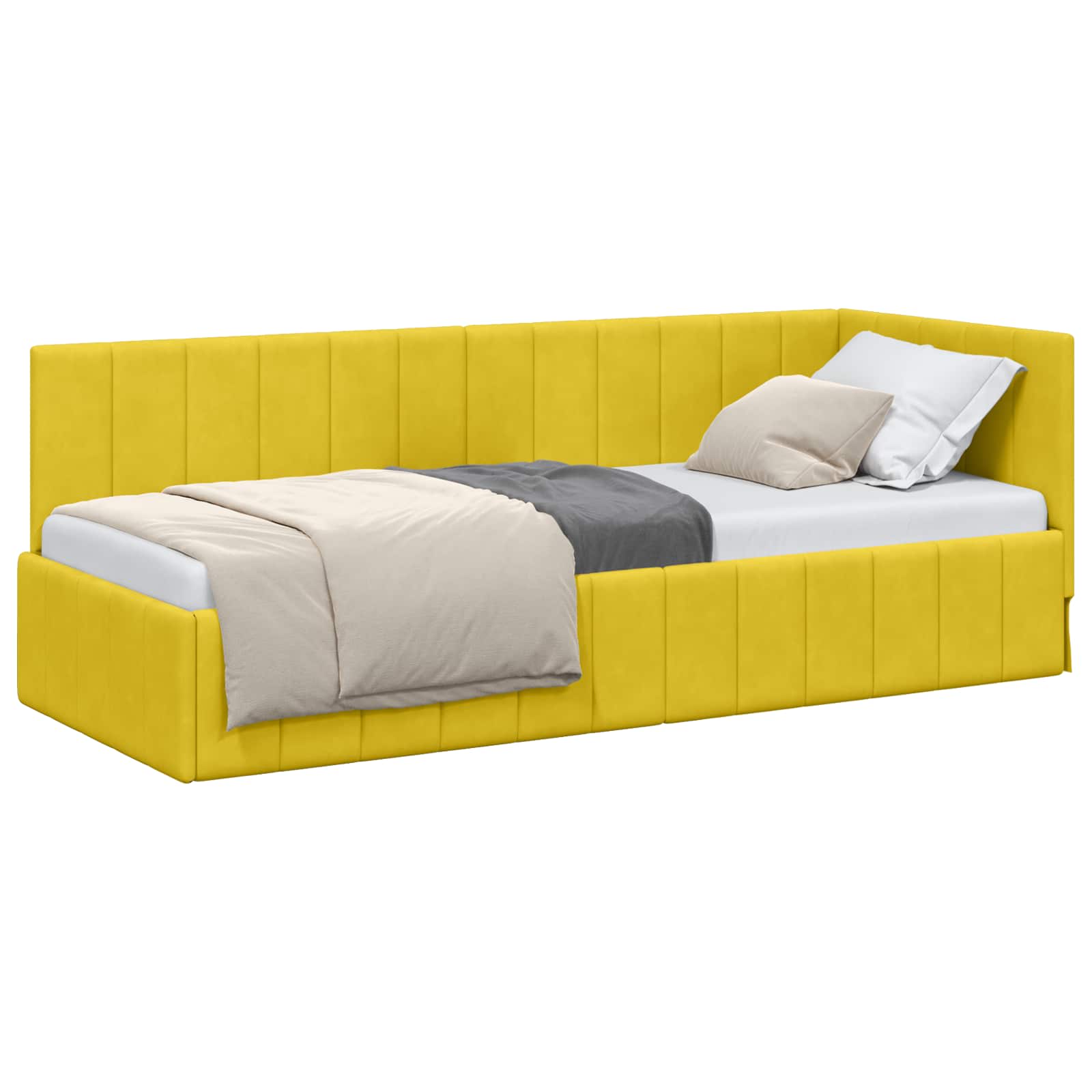 Eckbettgestell mit Kopfteil Gelb 80 cm x 200 cm Samt