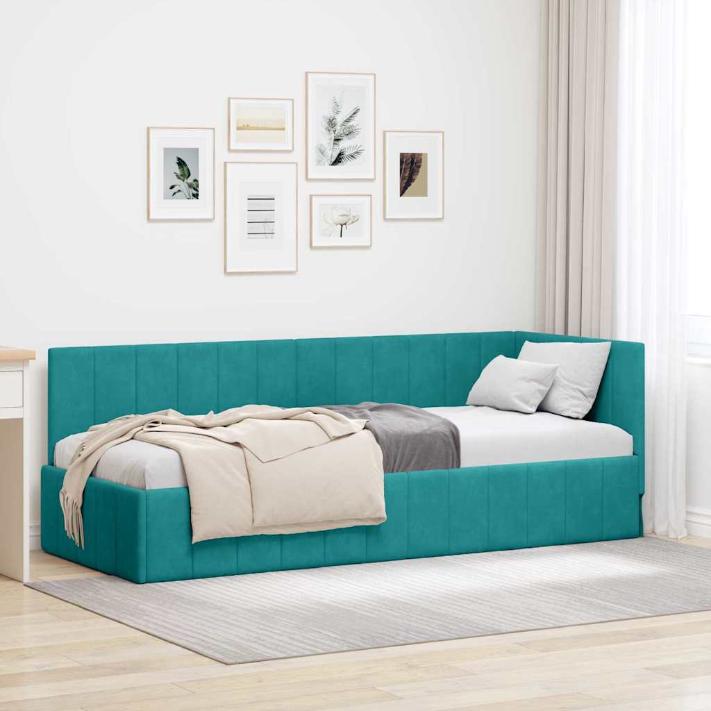 Eckbettgestell mit Kopfteil Türkis 80 cm x 200 cm Samt