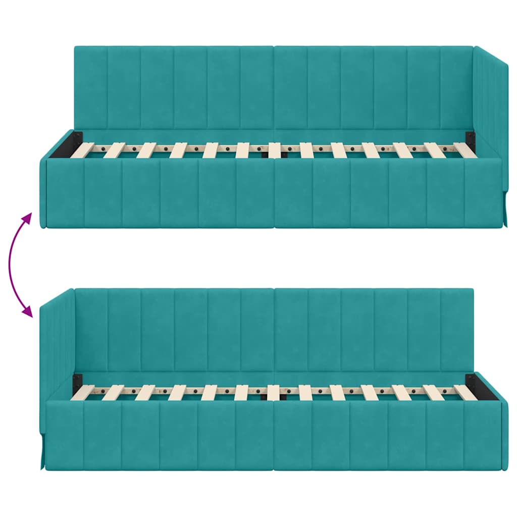 Eckbettgestell mit Kopfteil Türkis 80 cm x 200 cm Samt