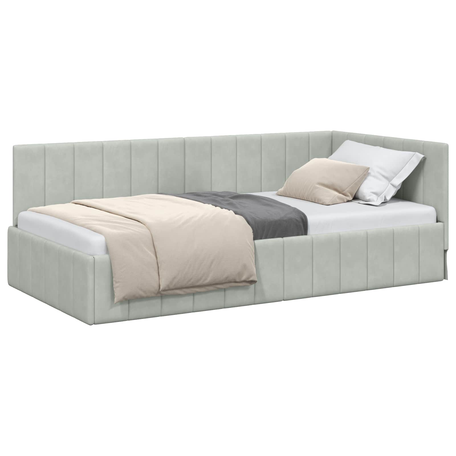 Eckbettgestell mit Kopfteil Hellgrau 90 cm x 190 cm Samt