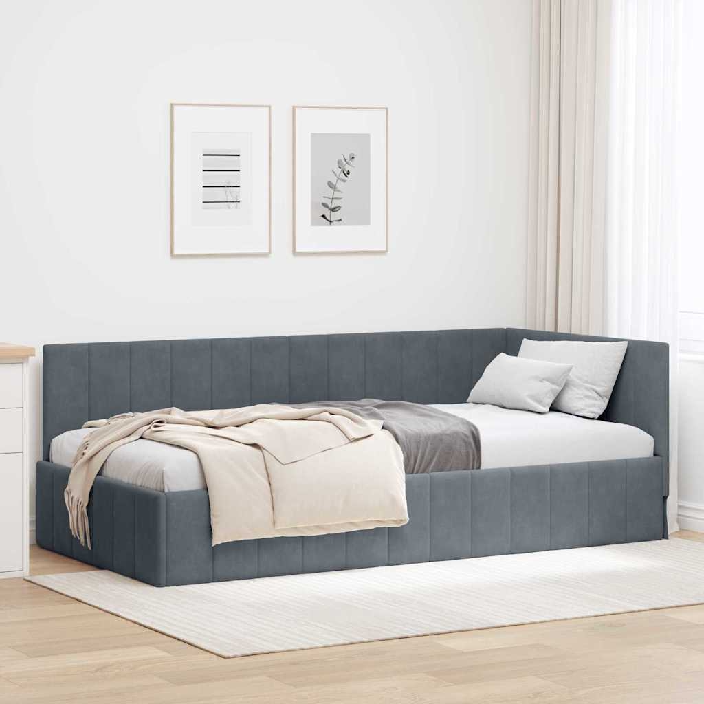 Eckbettgestell mit Kopfteil Dunkelgrau 90 cm x 190 cm Samt