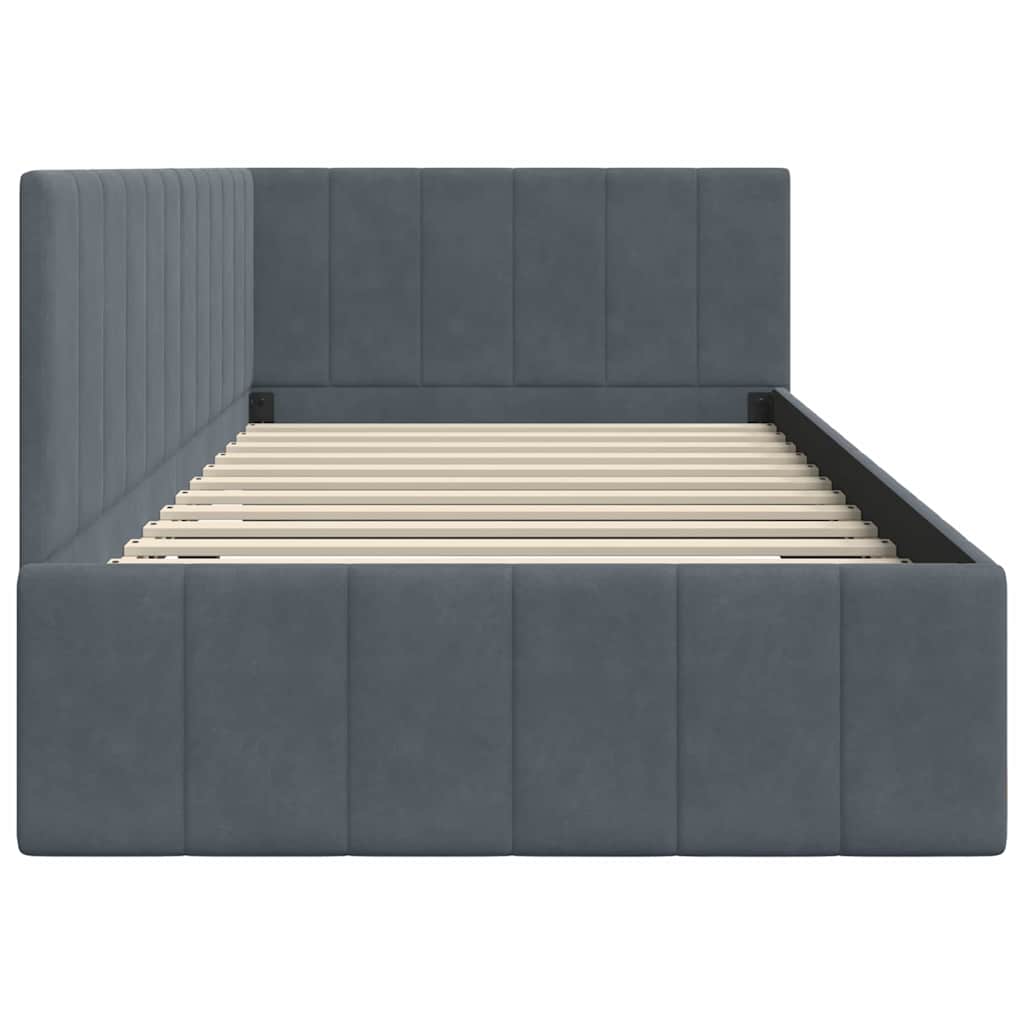 Eckbettgestell mit Kopfteil Dunkelgrau 90 cm x 190 cm Samt