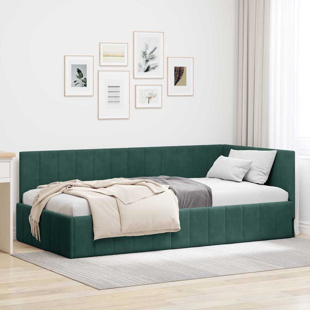 Eckbettgestell mit Kopfteil Dunkelgrün 90 cm x 190 cm Samt