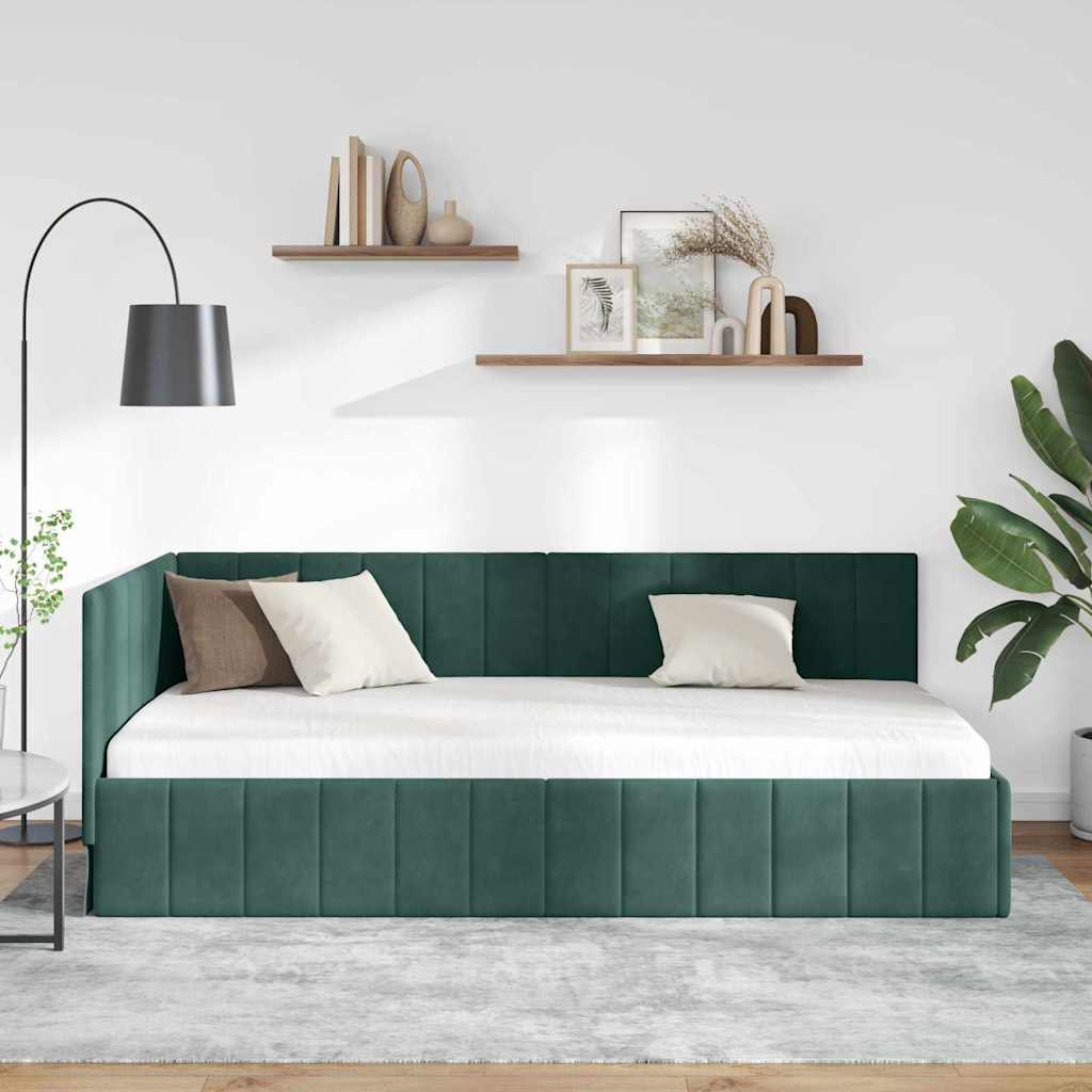 Eckbettgestell mit Kopfteil Dunkelgrün 90 cm x 190 cm Samt