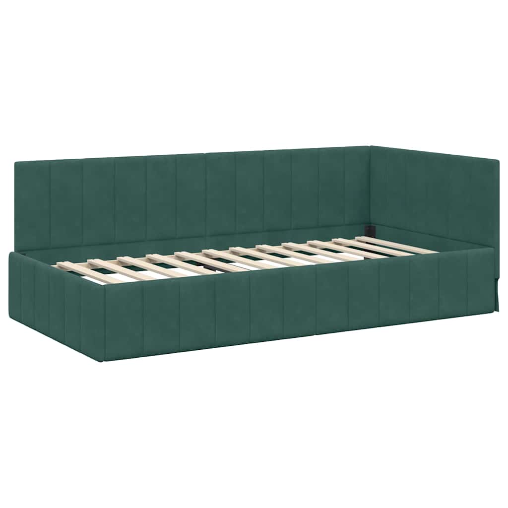 Eckbettgestell mit Kopfteil Dunkelgrün 90 cm x 190 cm Samt