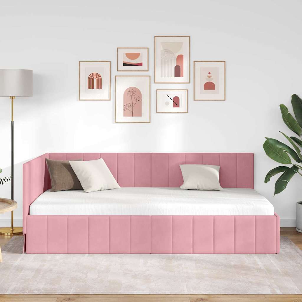 Eckbettgestell mit Kopfteil Rosa 90 cm x 190 cm Samt