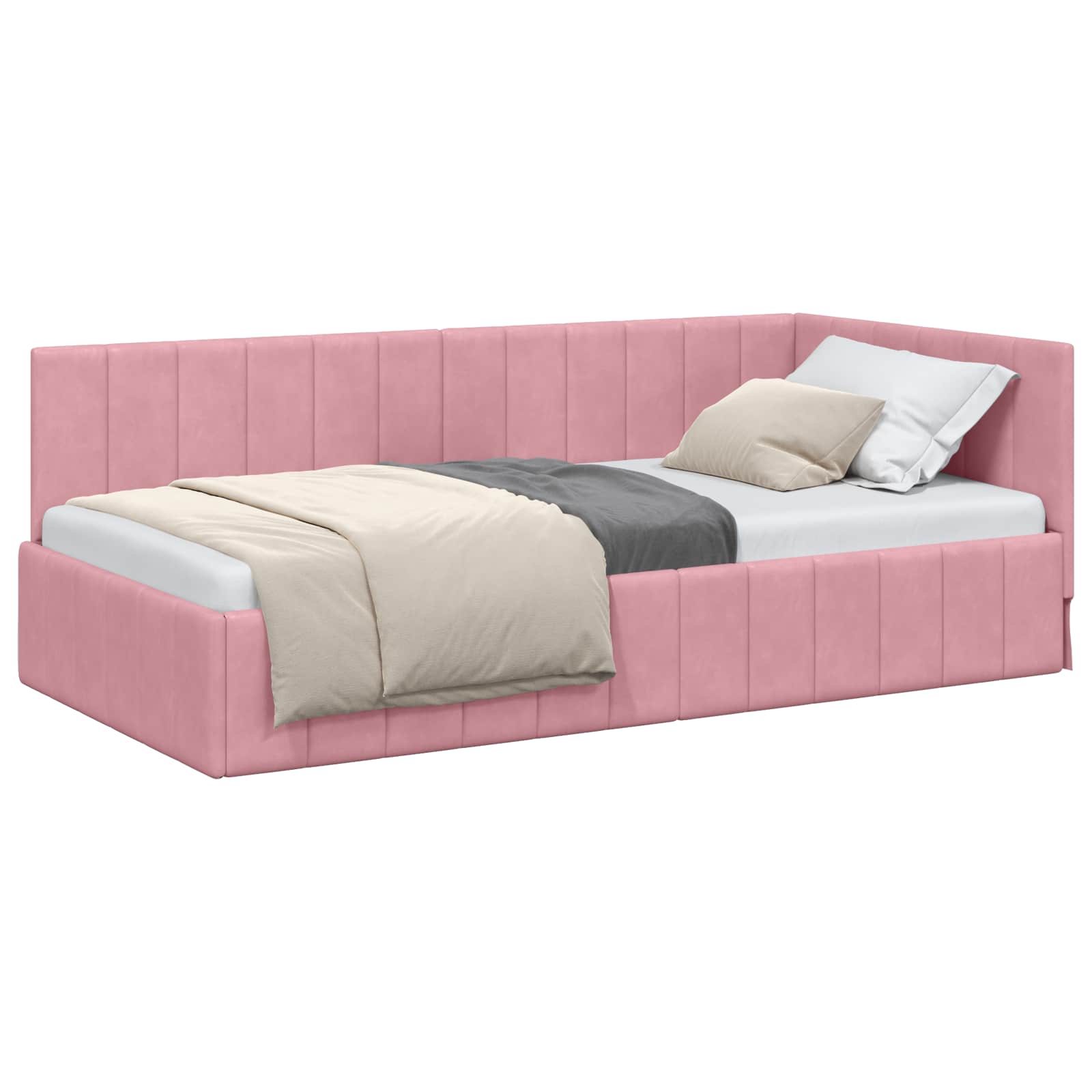 Eckbettgestell mit Kopfteil Rosa 90 cm x 190 cm Samt