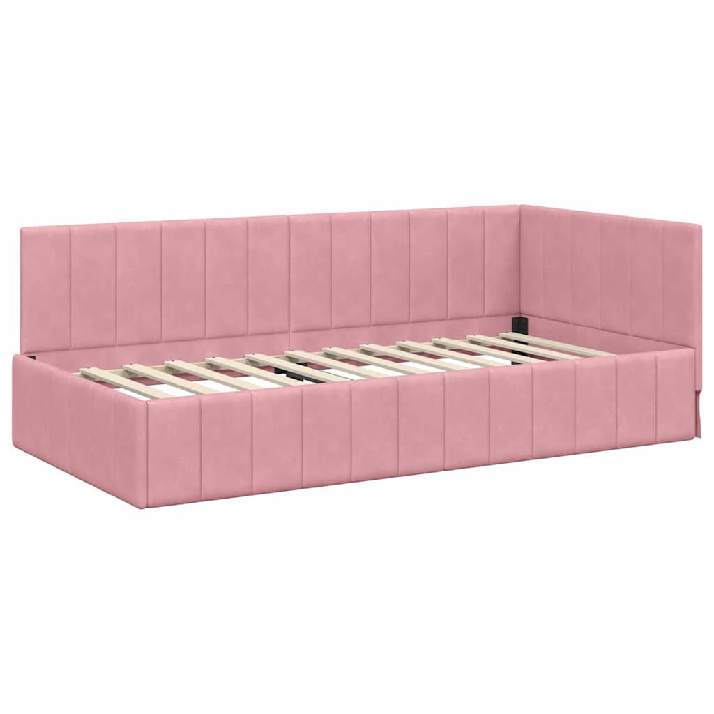 Eckbettgestell mit Kopfteil Rosa 90 cm x 190 cm Samt