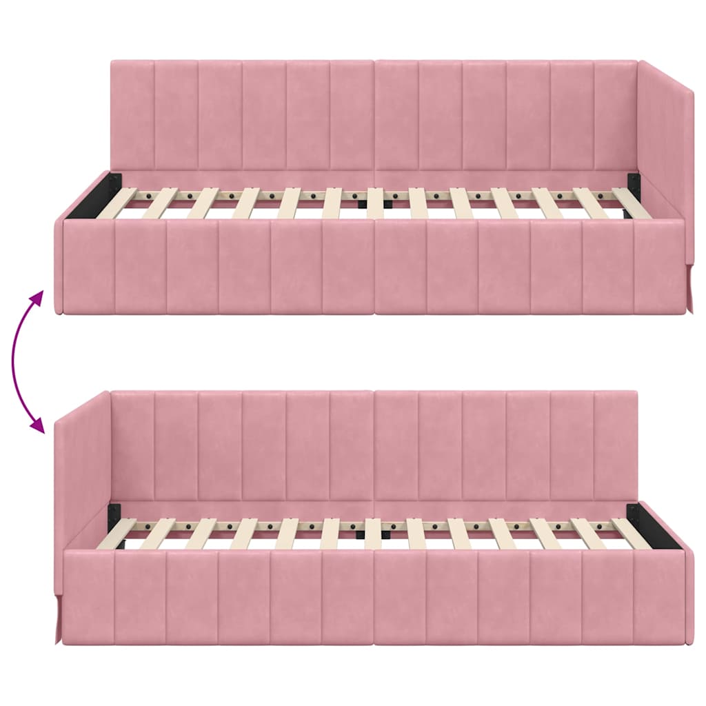 Eckbettgestell mit Kopfteil Rosa 90 cm x 190 cm Samt