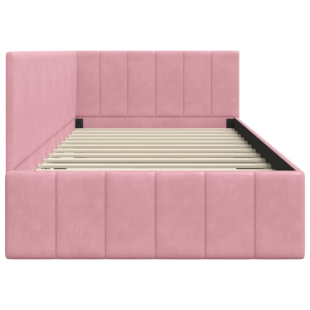 Eckbettgestell mit Kopfteil Rosa 90 cm x 190 cm Samt