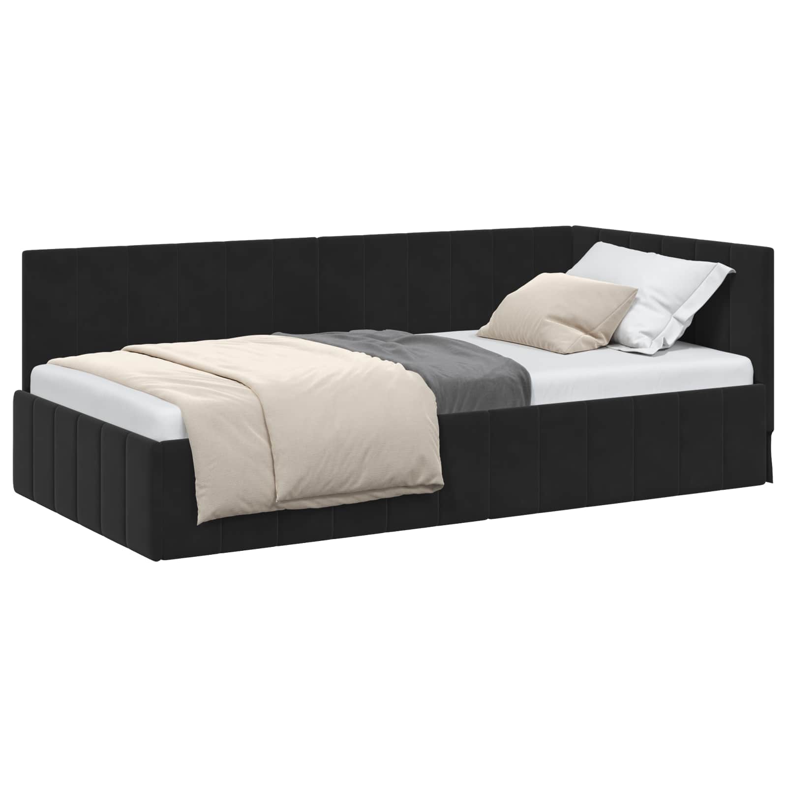 Eckbettgestell mit Kopfteil Schwarz 90 cm x 190 cm Samt