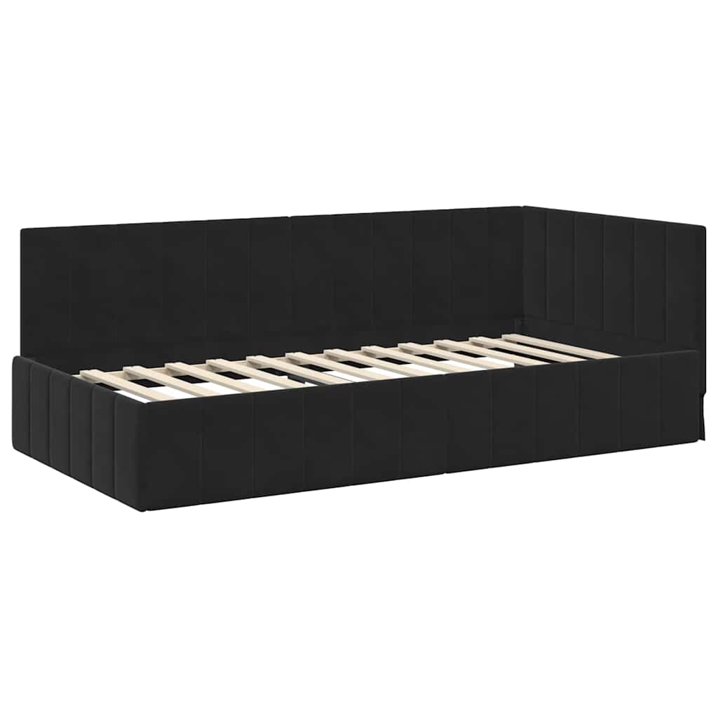 Eckbettgestell mit Kopfteil Schwarz 90 cm x 190 cm Samt