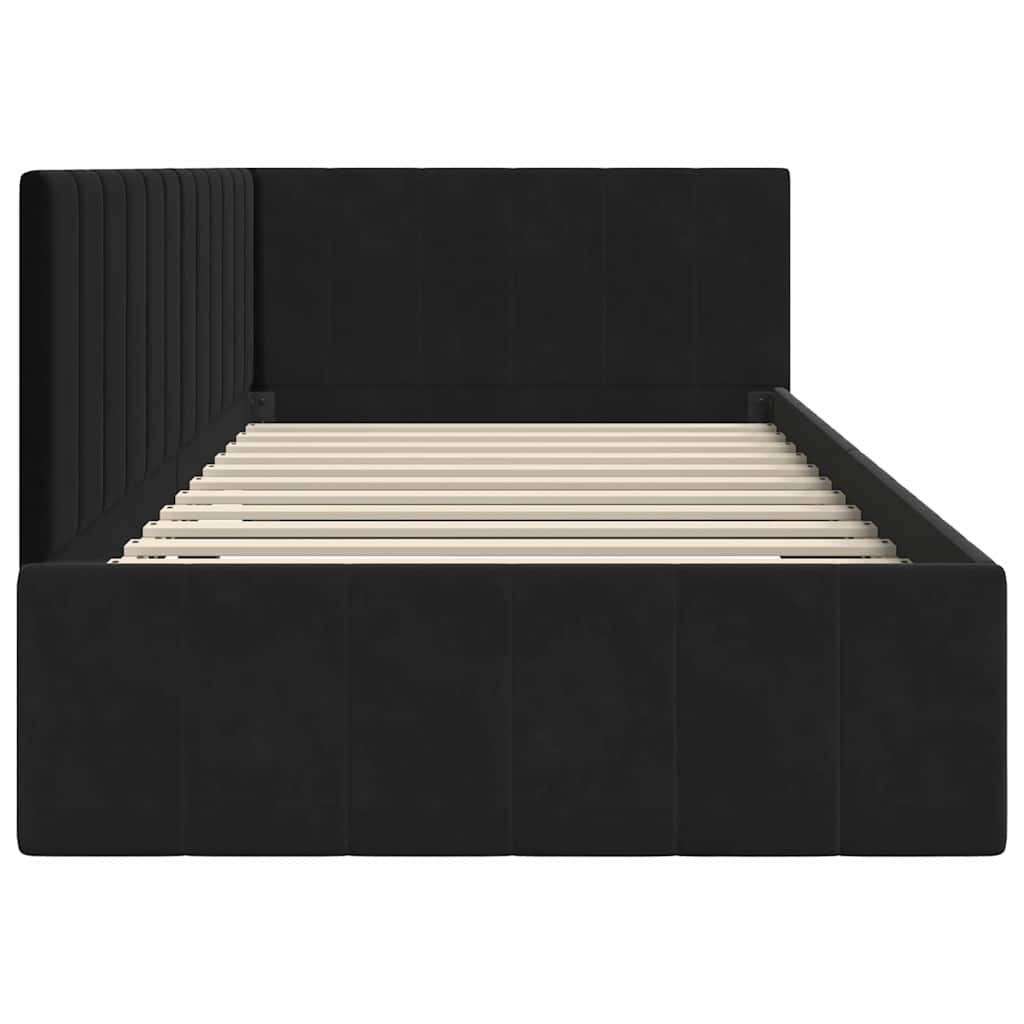 Eckbettgestell mit Kopfteil Schwarz 90 cm x 190 cm Samt