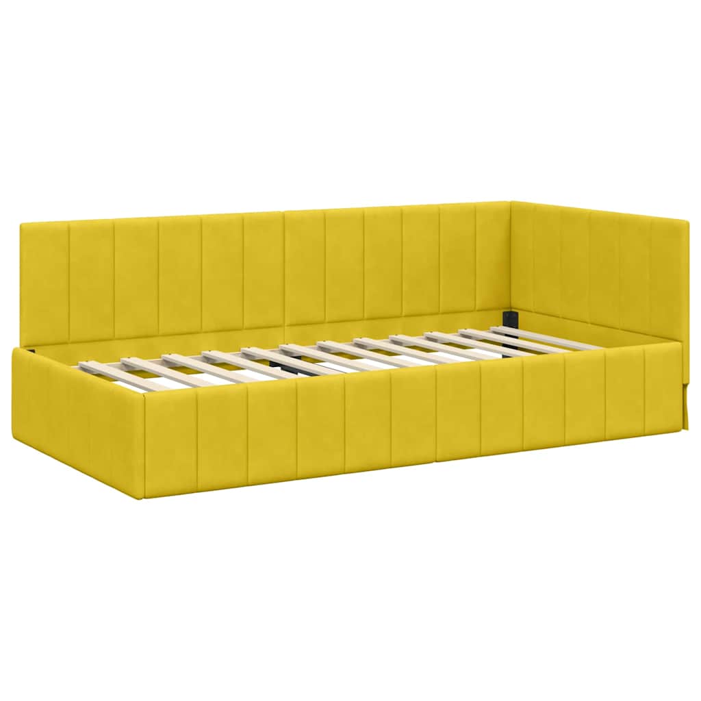 Eckbettgestell mit Kopfteil Gelb 90 cm x 190 cm Samt