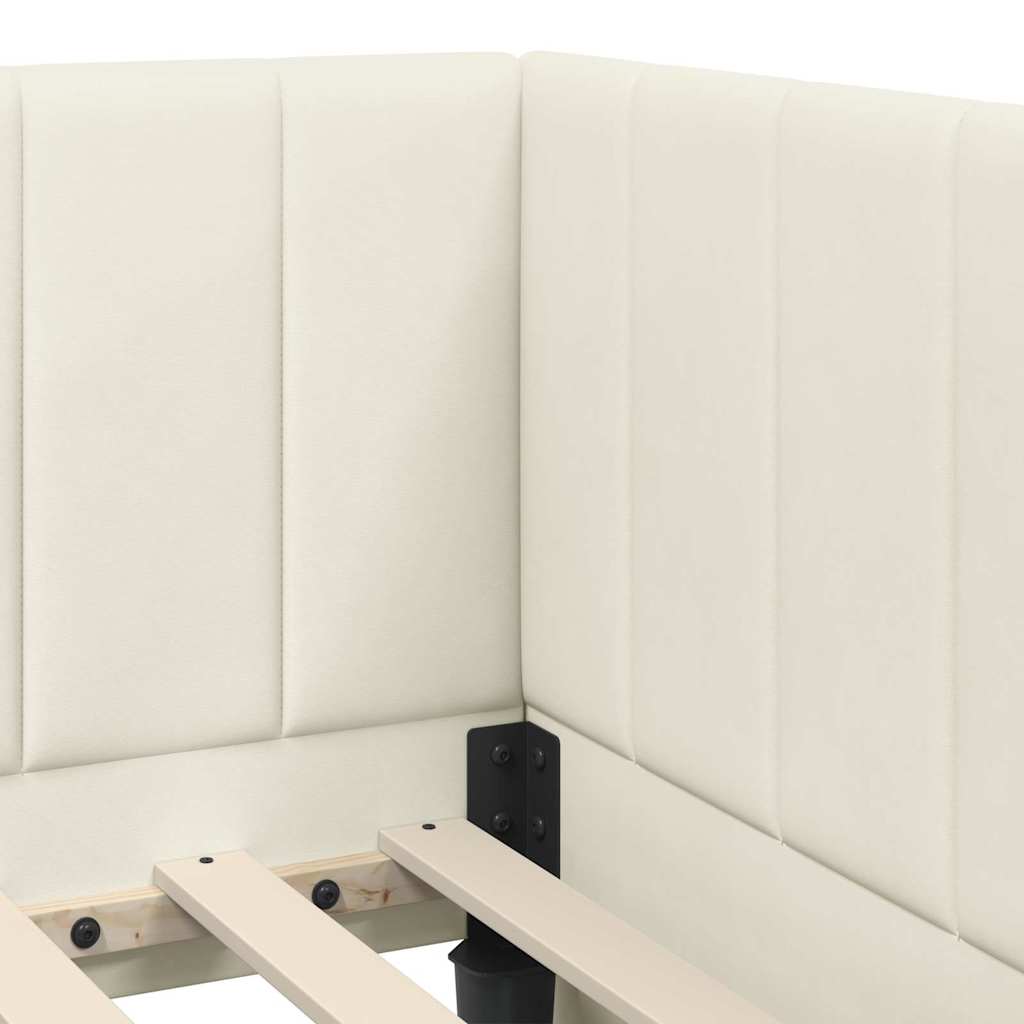 Eckbettgestell mit Kopfteil Creme 90 cm x 190 cm Samt