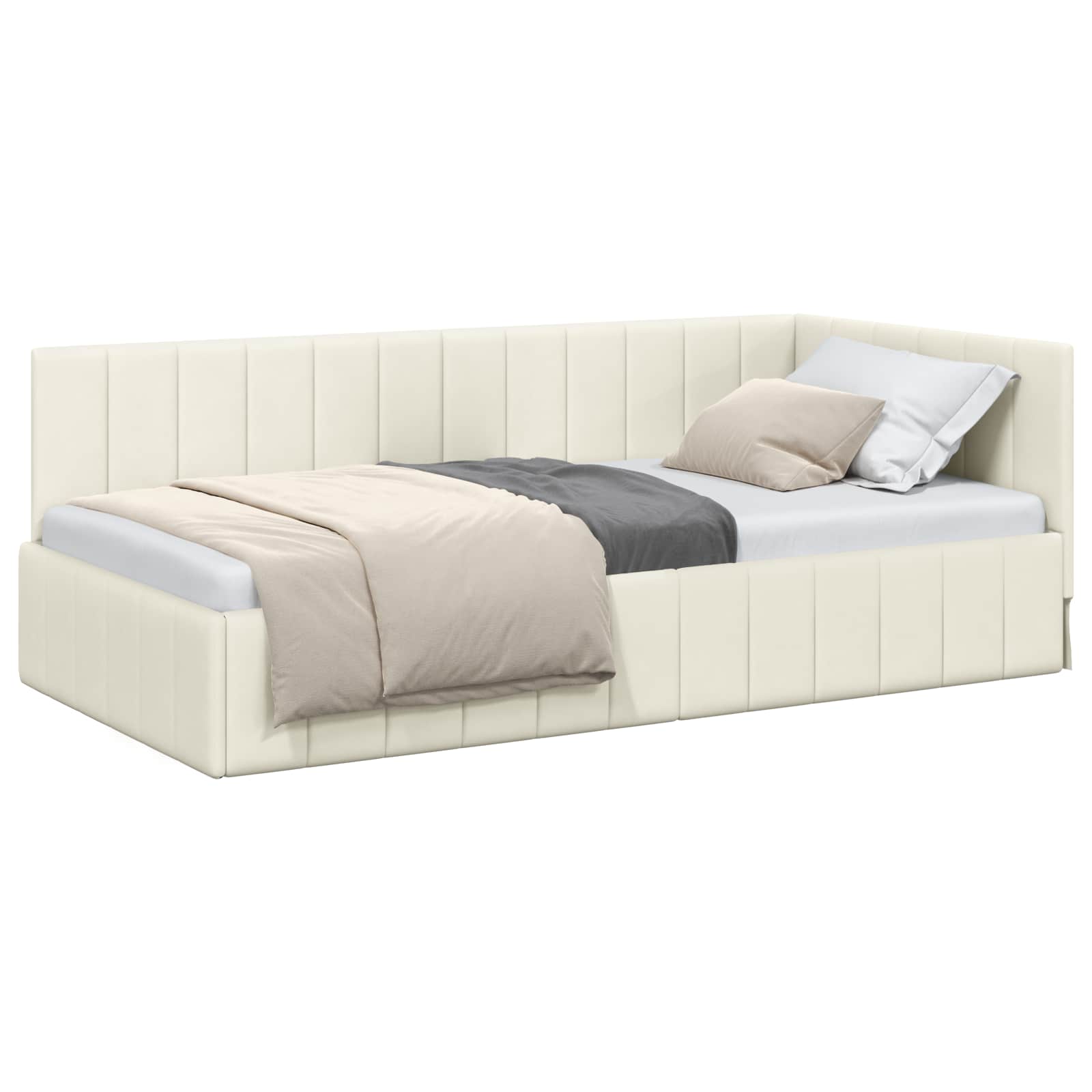 Eckbettgestell mit Kopfteil Creme 90 cm x 190 cm Samt