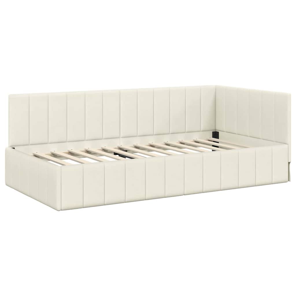 Eckbettgestell mit Kopfteil Creme 90 cm x 190 cm Samt