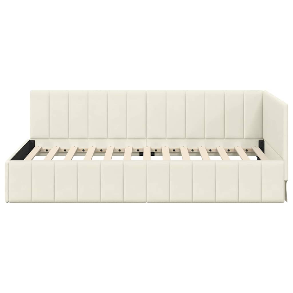 Eckbettgestell mit Kopfteil Creme 90 cm x 190 cm Samt
