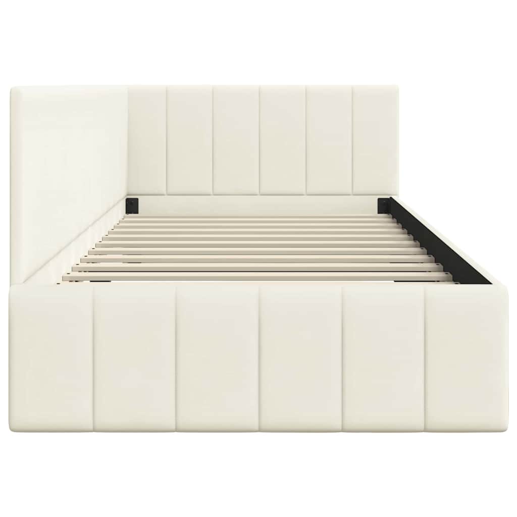 Eckbettgestell mit Kopfteil Creme 90 cm x 190 cm Samt