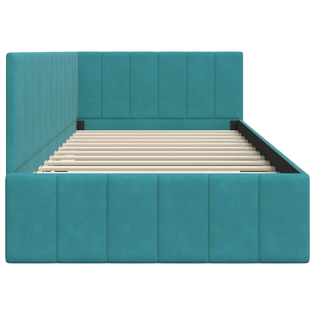 Eckbettgestell mit Kopfteil Türkis 90 cm x 190 cm Samt
