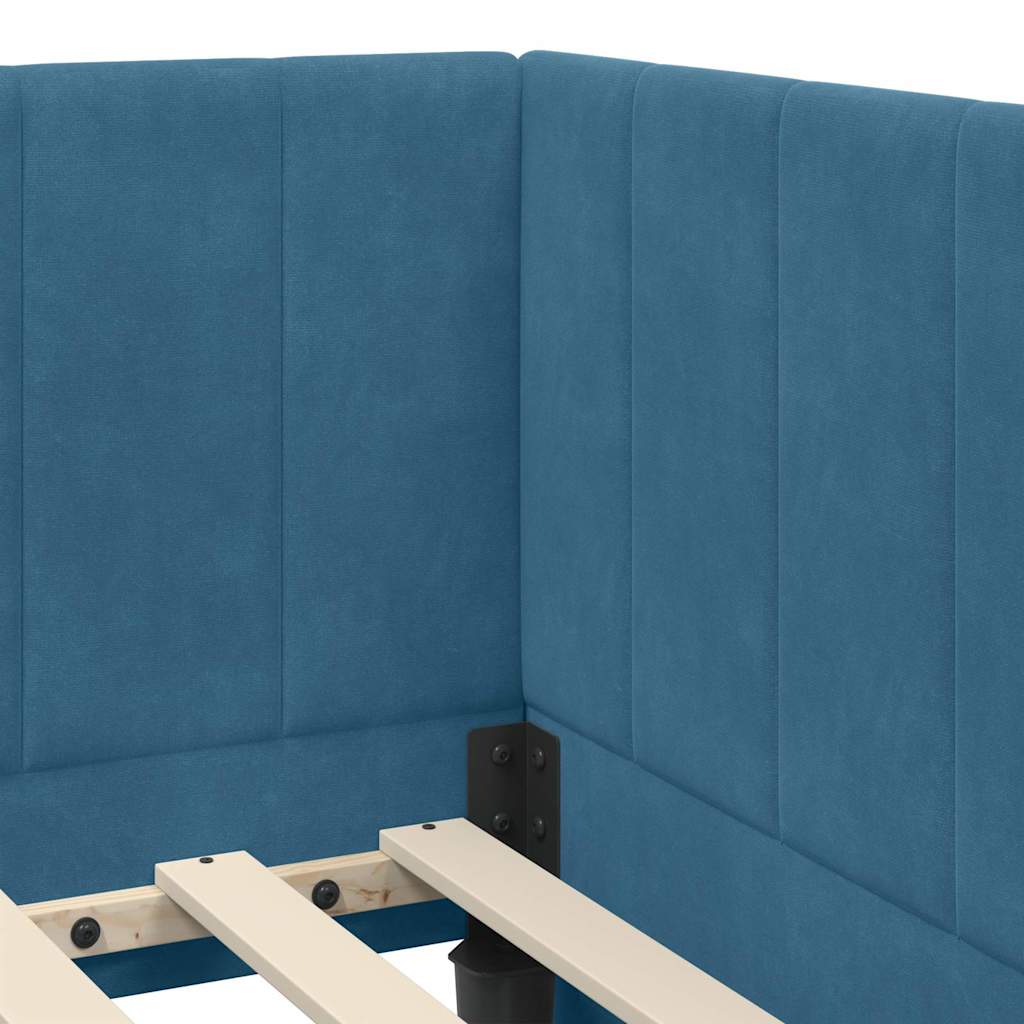 Eckbettgestell mit Kopfteil Blau 90 cm x 200 cm Samt