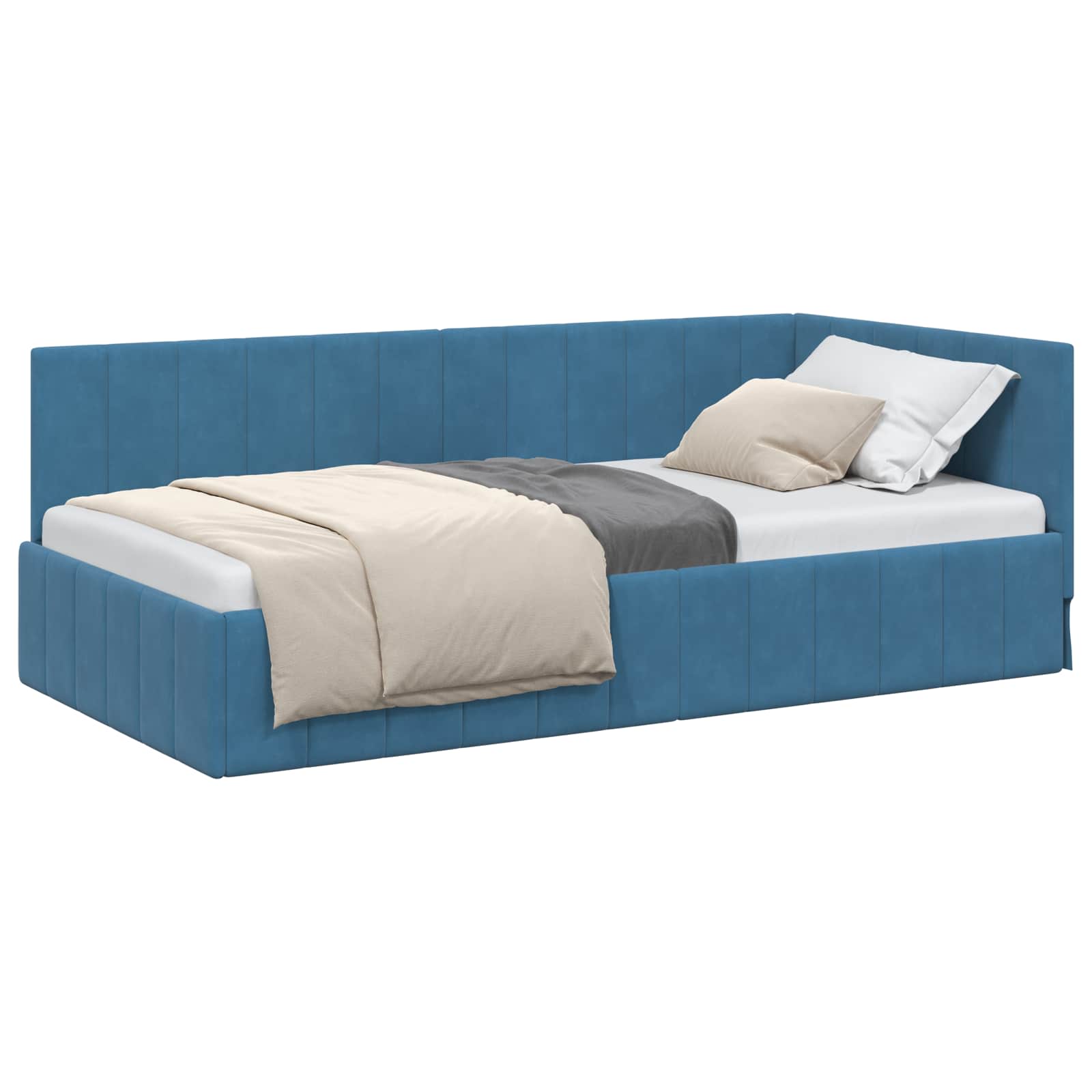 Eckbettgestell mit Kopfteil Blau 90 cm x 200 cm Samt