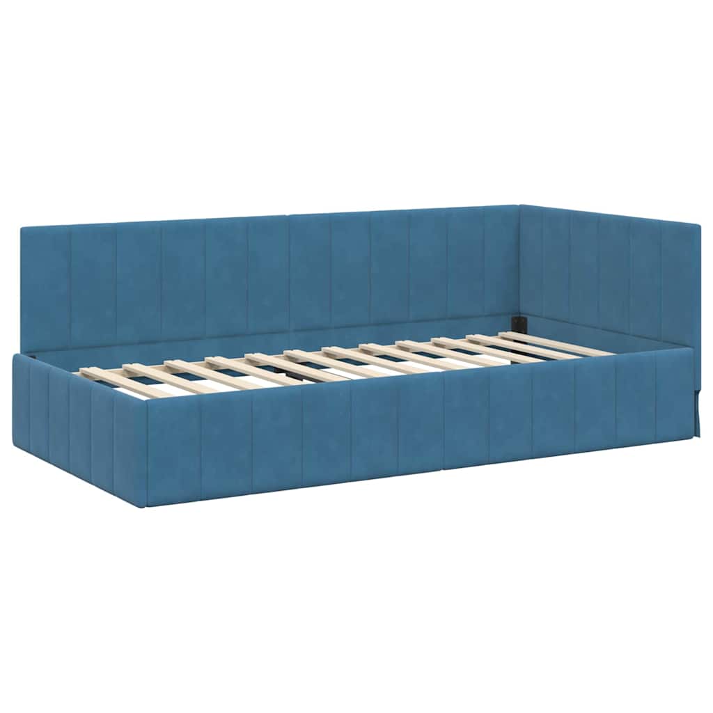Eckbettgestell mit Kopfteil Blau 90 cm x 200 cm Samt