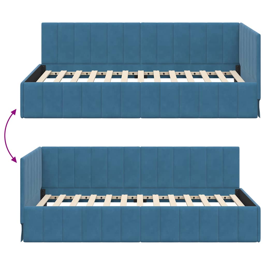 Eckbettgestell mit Kopfteil Blau 90 cm x 200 cm Samt
