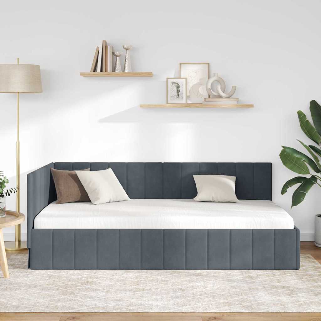 Eckbettgestell mit Kopfteil Dunkelgrau 90 cm x 200 cm Samt