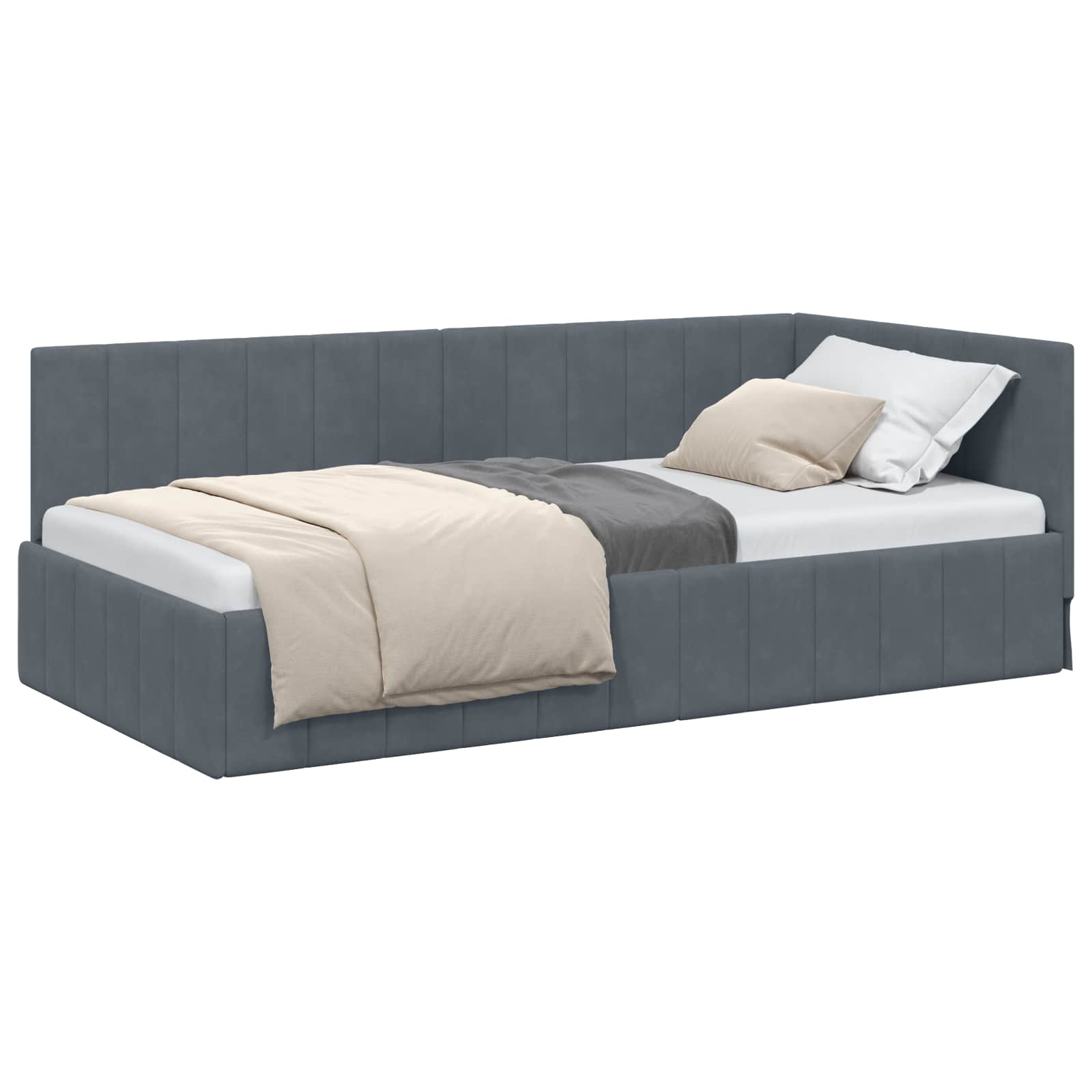 Eckbettgestell mit Kopfteil Dunkelgrau 90 cm x 200 cm Samt