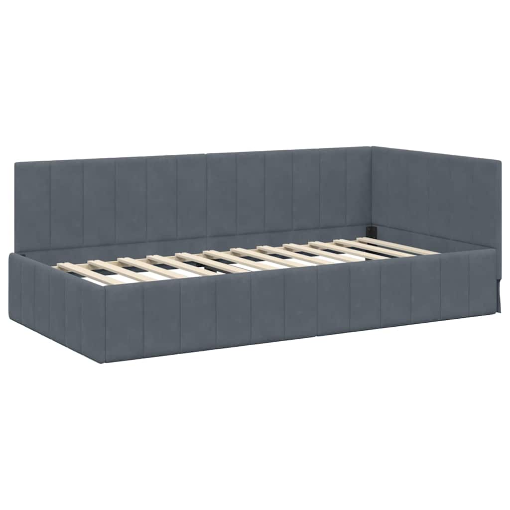 Eckbettgestell mit Kopfteil Dunkelgrau 90 cm x 200 cm Samt