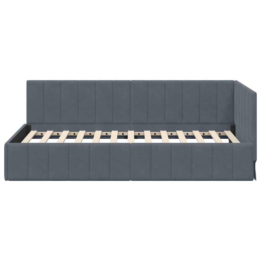 Eckbettgestell mit Kopfteil Dunkelgrau 90 cm x 200 cm Samt