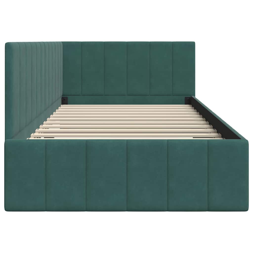 Eckbettgestell mit Kopfteil Dunkelgrün 90 cm x 200 cm Samt