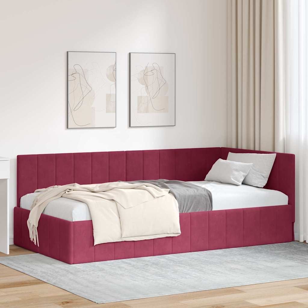 Eckbettgestell mit Kopfteil Weinrot 90 cm x 200 cm Samt