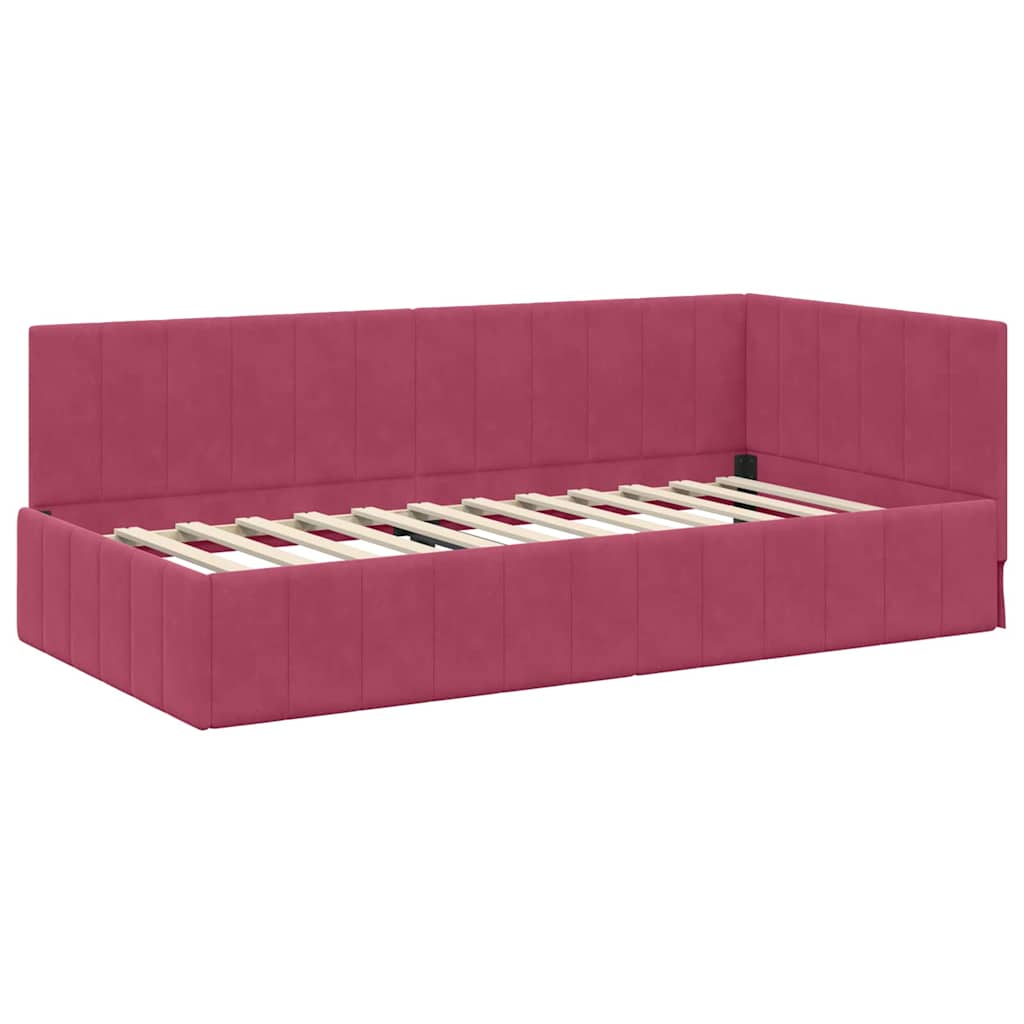 Eckbettgestell mit Kopfteil Weinrot 90 cm x 200 cm Samt