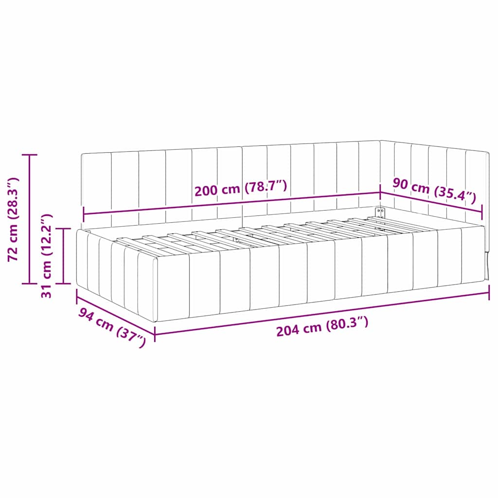 Eckbettgestell mit Kopfteil Weinrot 90 cm x 200 cm Samt