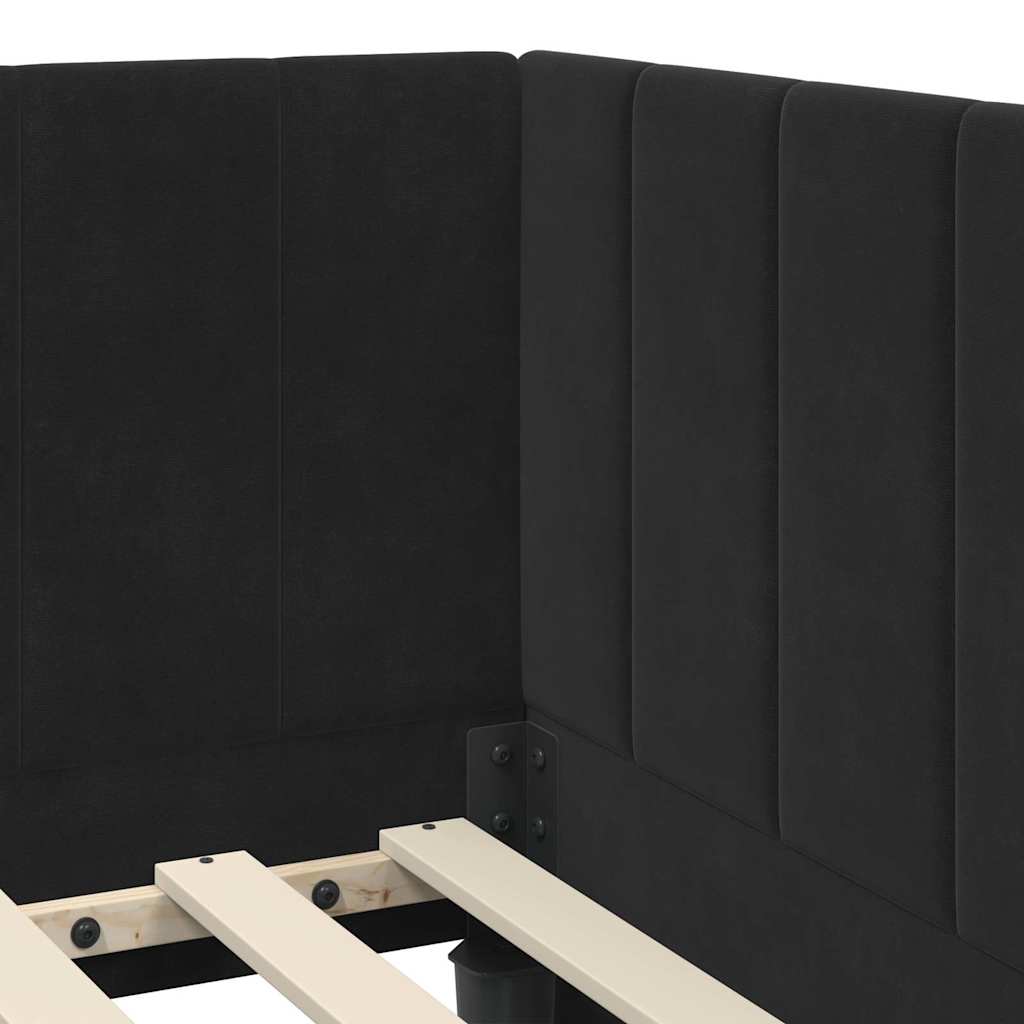 Eckbettgestell mit Kopfteil Schwarz 90 cm x 200 cm Samt