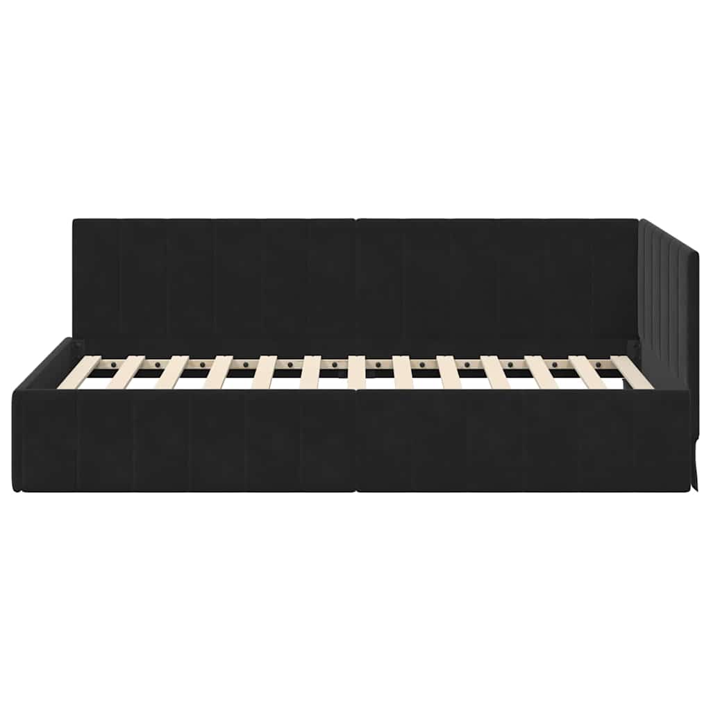 Eckbettgestell mit Kopfteil Schwarz 90 cm x 200 cm Samt