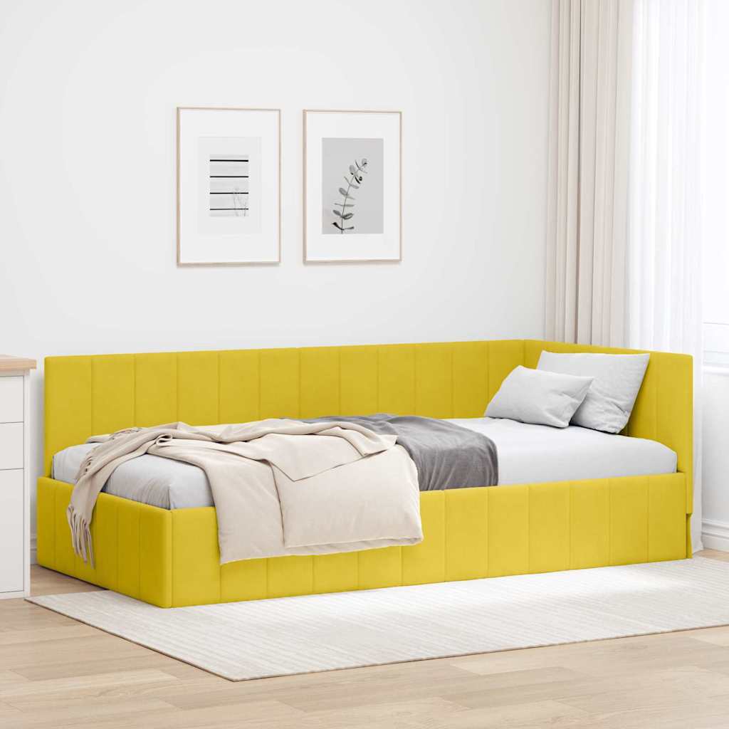 Eckbettgestell mit Kopfteil Gelb 90 cm x 200 cm Samt