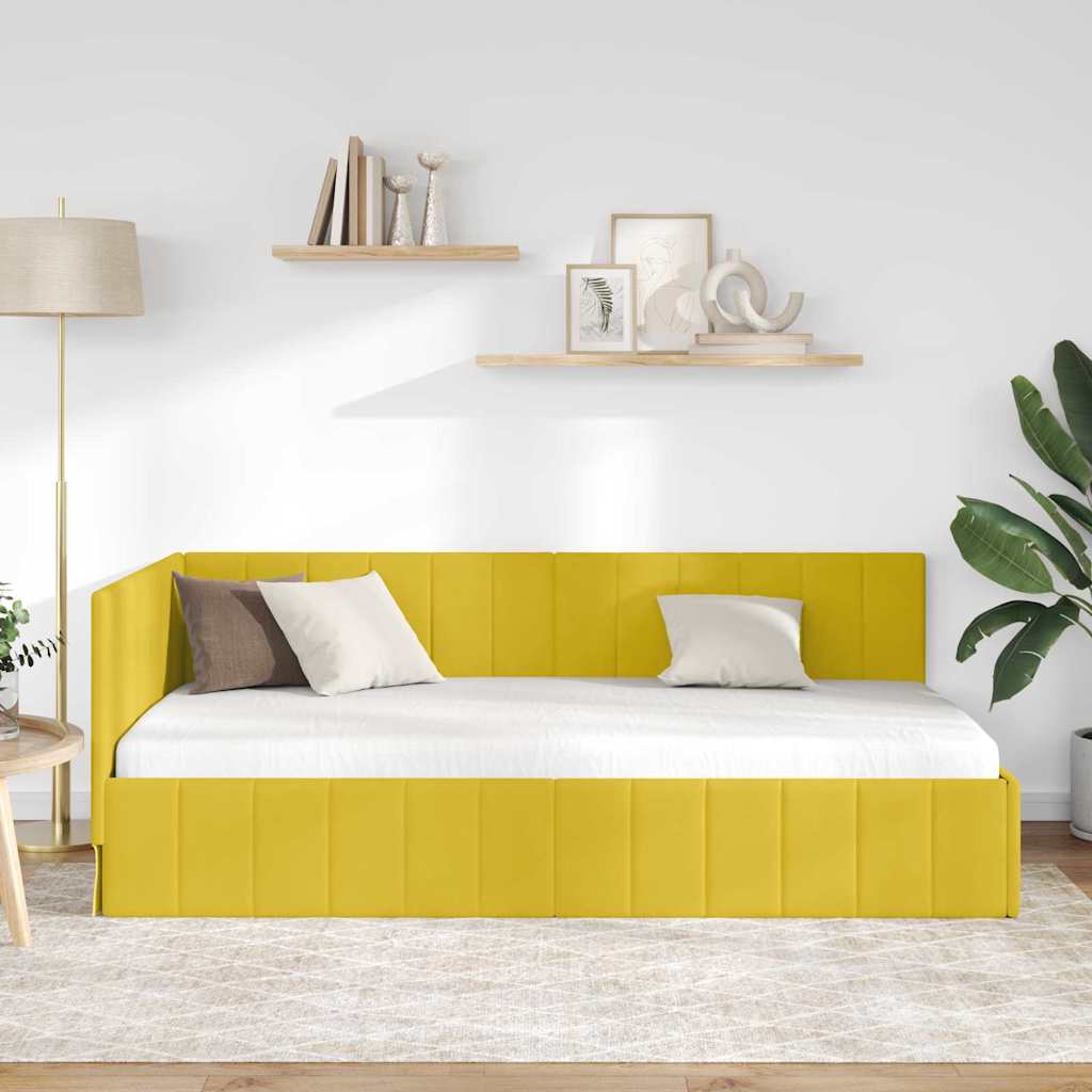 Eckbettgestell mit Kopfteil Gelb 90 cm x 200 cm Samt